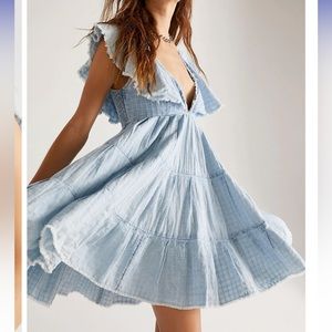Free People Undone Mini Dress in Sea Spray Wash